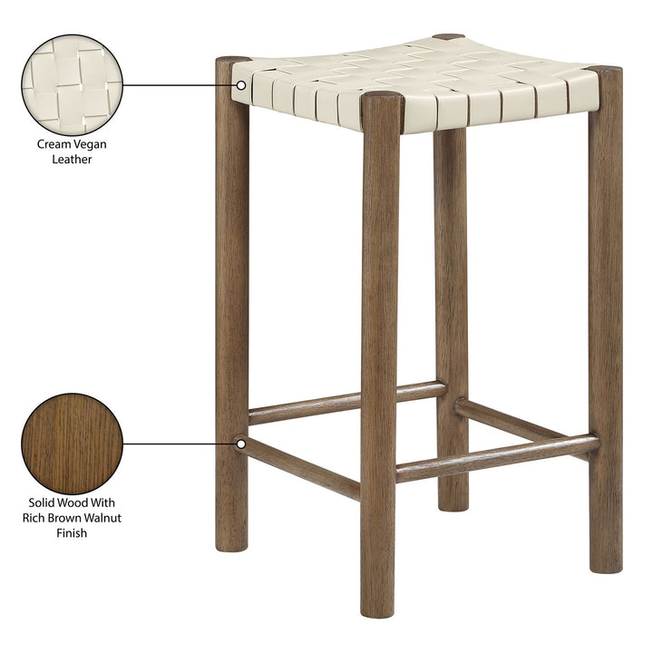 Entwine Vegan Leather Upholstered Counter Stool — Cream / Painted Brown
