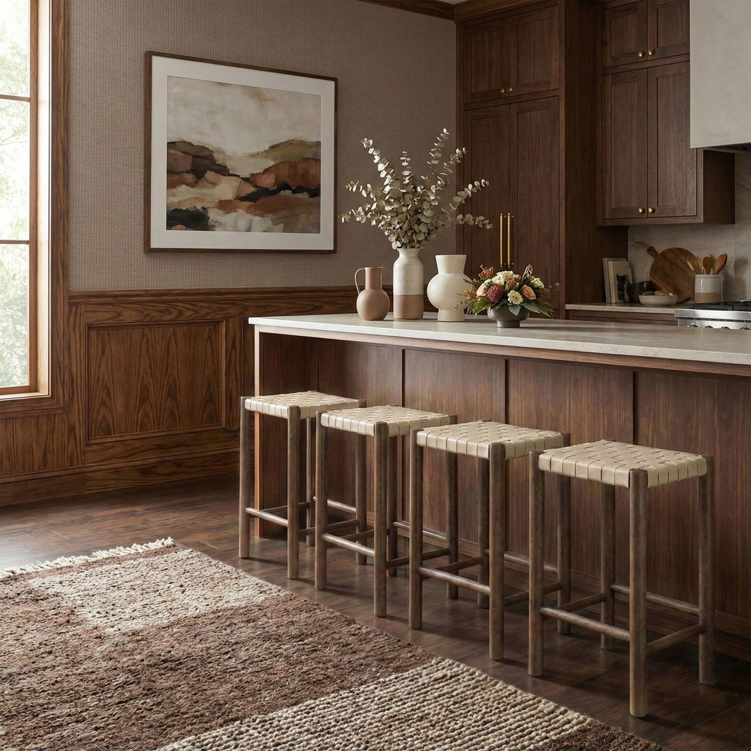 Entwine Vegan Leather Upholstered Counter Stool — Cream / Painted Brown