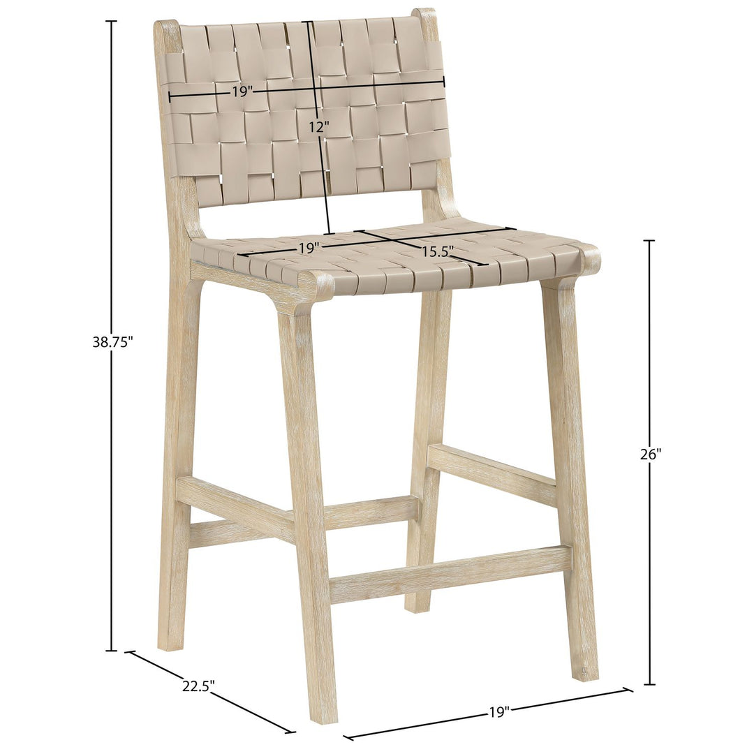 Entwine Vegan Leather Upholstered Counter Stool — Beige / Painted Natural / White Cerusing