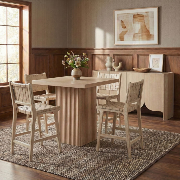 Entwine Vegan Leather Upholstered Counter Stool — Beige / Painted Natural / White Cerusing