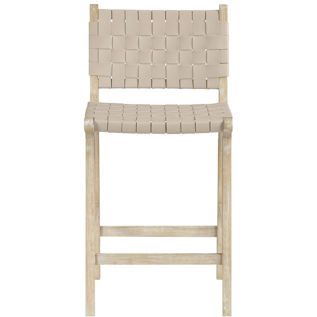 Entwine Vegan Leather Upholstered Counter Stool — Beige / Painted Natural / White Cerusing
