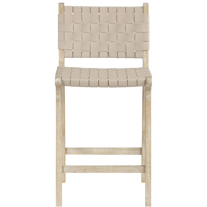 Entwine Vegan Leather Upholstered Counter Stool — Beige / Painted Natural / White Cerusing