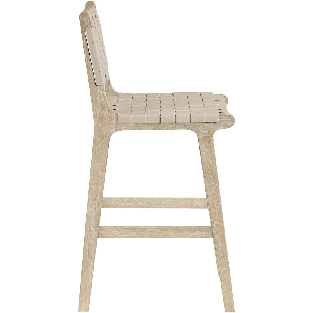 Entwine Vegan Leather Upholstered Counter Stool — Beige / Painted Natural / White Cerusing