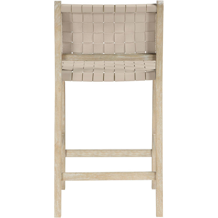 Entwine Vegan Leather Upholstered Counter Stool — Beige / Painted Natural / White Cerusing
