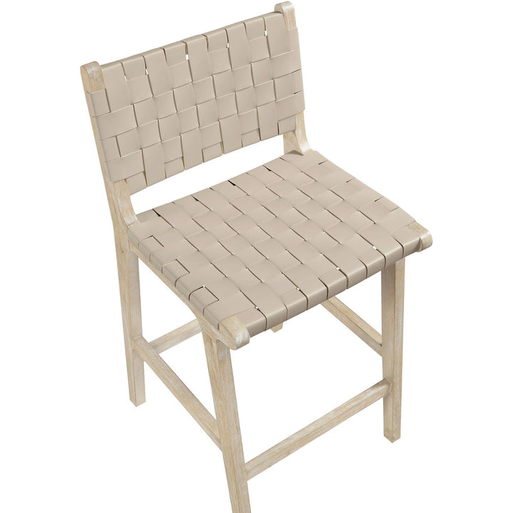 Entwine Vegan Leather Upholstered Counter Stool — Beige / Painted Natural / White Cerusing
