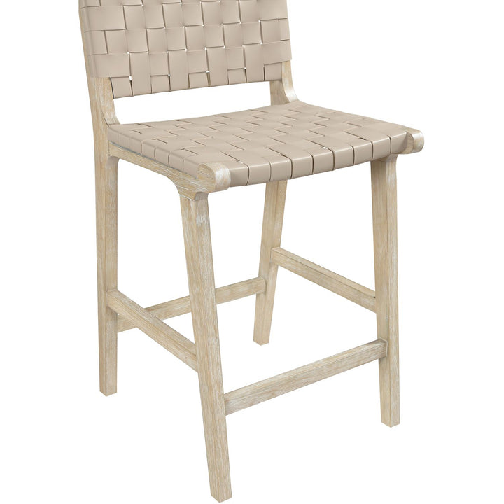 Entwine Vegan Leather Upholstered Counter Stool — Beige / Painted Natural / White Cerusing