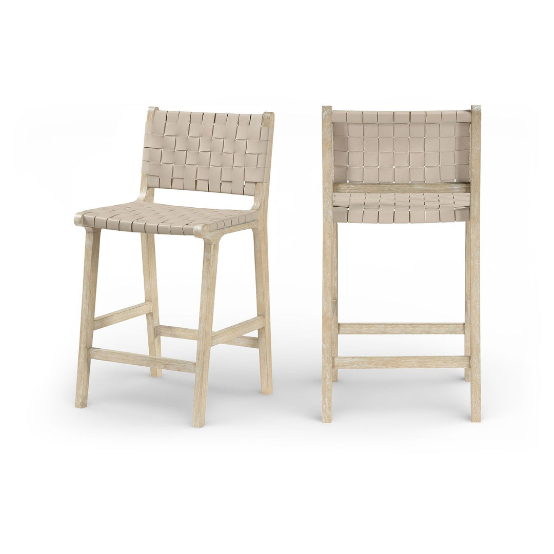 Entwine Beige Vegan Leather Upholstered Counter Stool