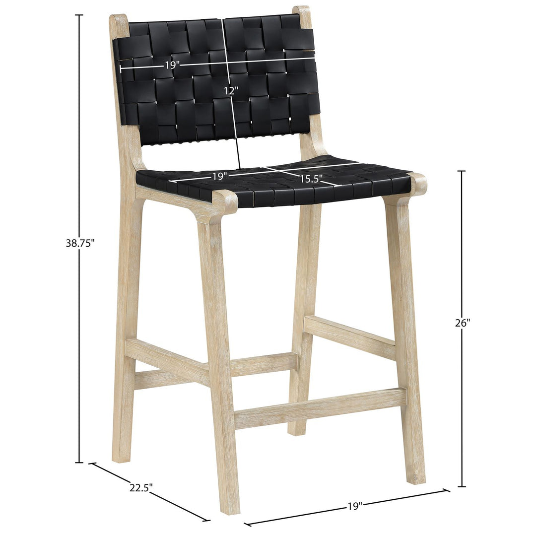 Entwine Vegan Leather Upholstered Counter Stool — Black / Painted Natural / White Cerusing