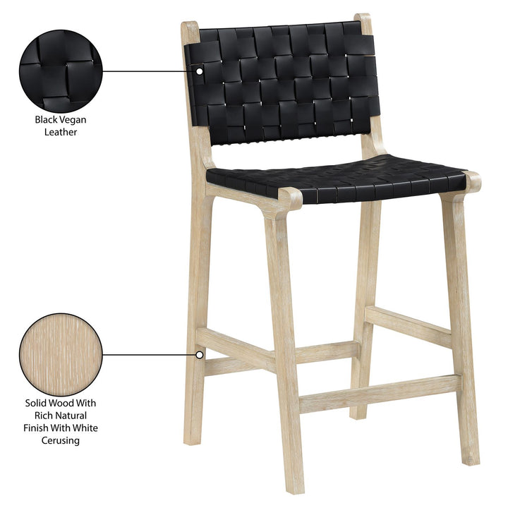 Entwine Vegan Leather Upholstered Counter Stool — Black / Painted Natural / White Cerusing