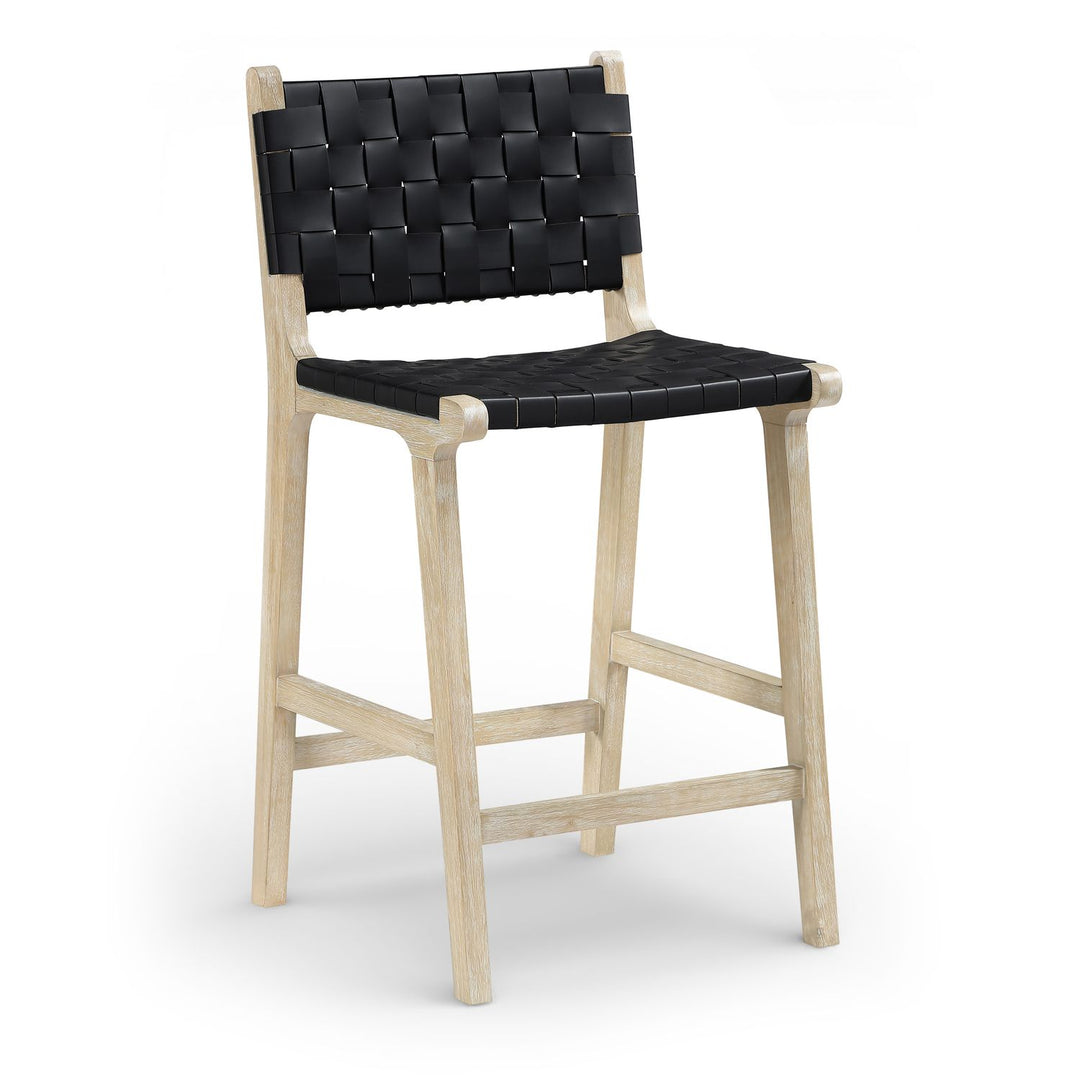 Entwine Vegan Leather Upholstered Counter Stool — Black / Painted Natural / White Cerusing