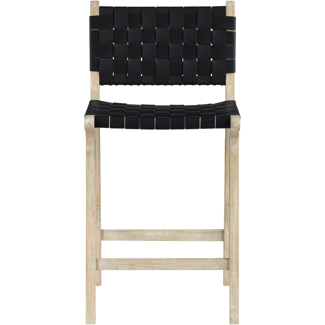 Entwine Vegan Leather Upholstered Counter Stool — Black / Painted Natural / White Cerusing