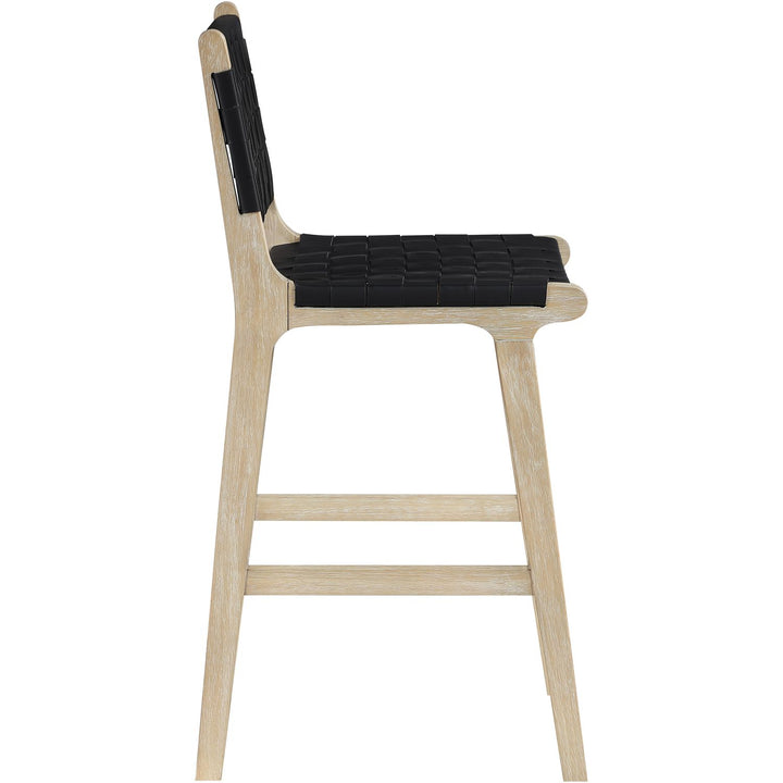 Entwine Vegan Leather Upholstered Counter Stool — Black / Painted Natural / White Cerusing
