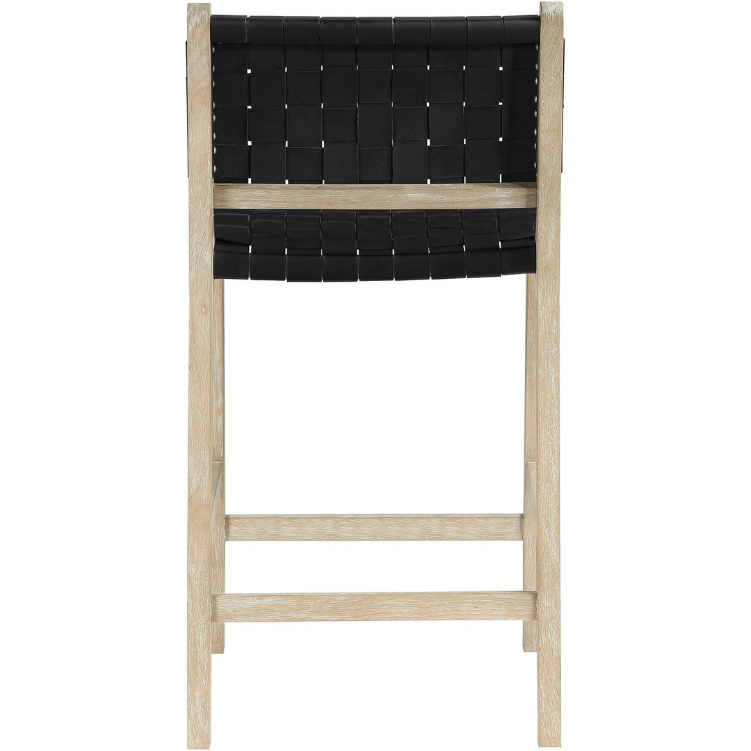 Entwine Vegan Leather Upholstered Counter Stool — Black / Painted Natural / White Cerusing