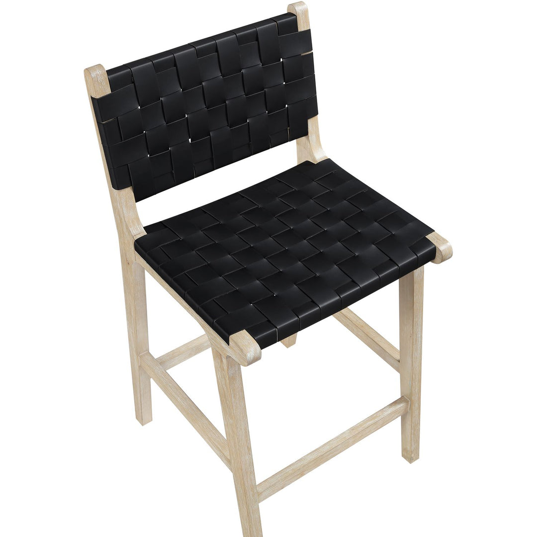 Entwine Vegan Leather Upholstered Counter Stool — Black / Painted Natural / White Cerusing