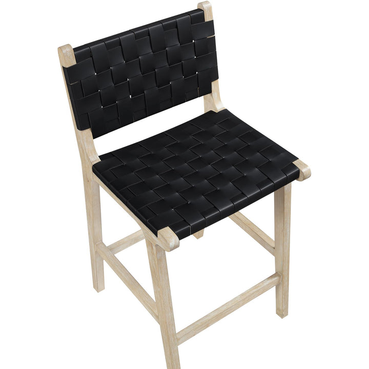 Entwine Vegan Leather Upholstered Counter Stool — Black / Painted Natural / White Cerusing