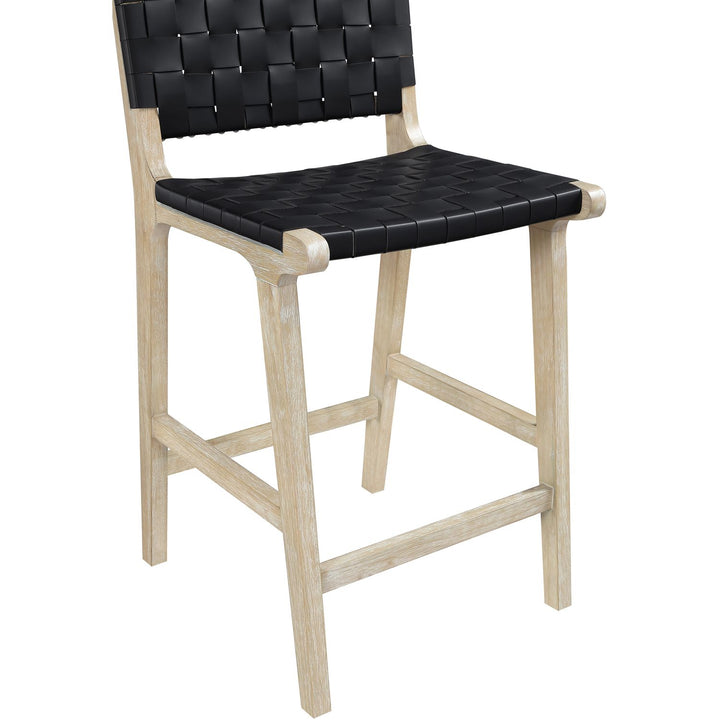 Entwine Vegan Leather Upholstered Counter Stool — Black / Painted Natural / White Cerusing