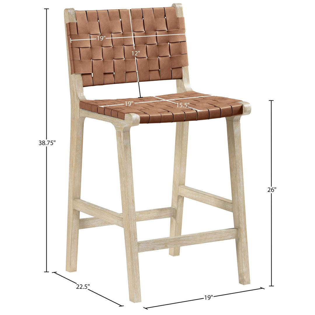 Entwine Vegan Leather Upholstered Counter Stool — Brown / Painted Natural / White Cerusing