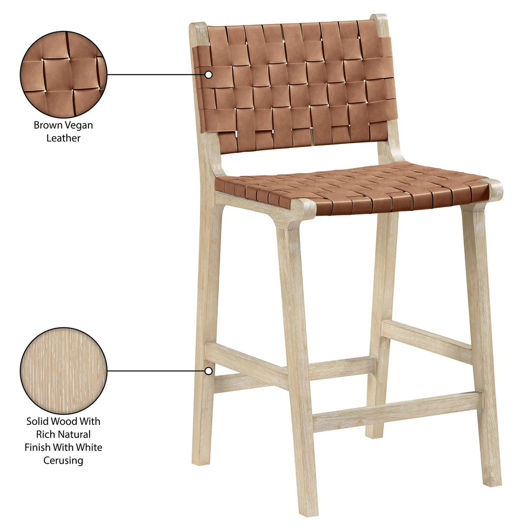 Entwine Vegan Leather Upholstered Counter Stool — Brown / Painted Natural / White Cerusing