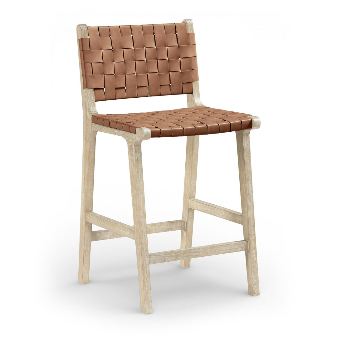 Entwine Vegan Leather Upholstered Counter Stool — Brown / Painted Natural / White Cerusing