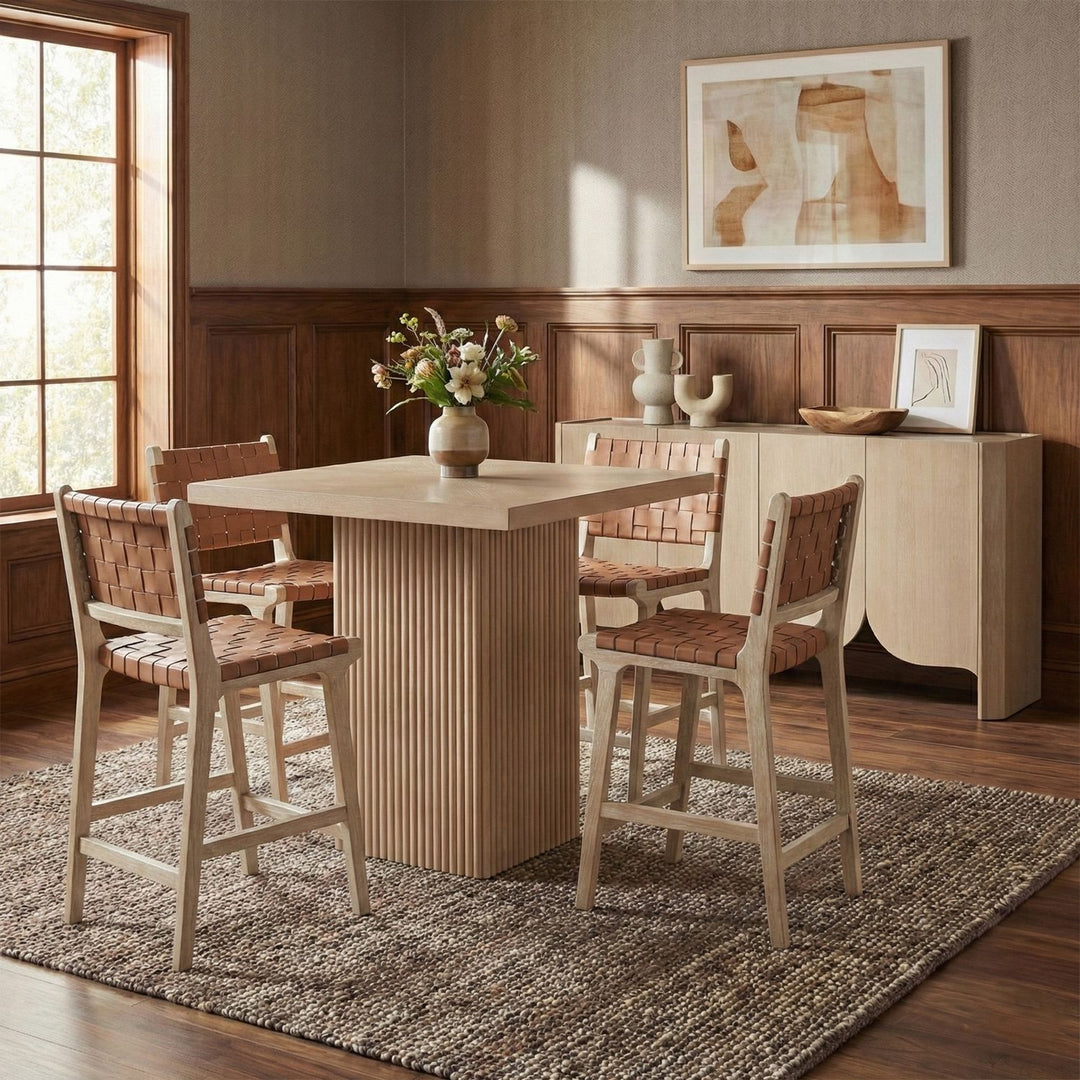 Entwine Vegan Leather Upholstered Counter Stool — Brown / Painted Natural / White Cerusing