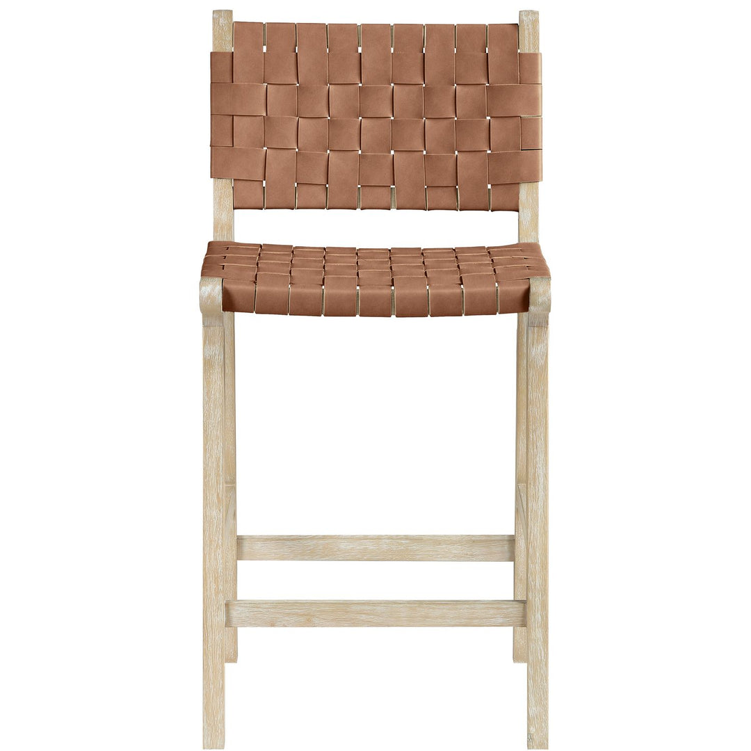 Entwine Vegan Leather Upholstered Counter Stool — Brown / Painted Natural / White Cerusing