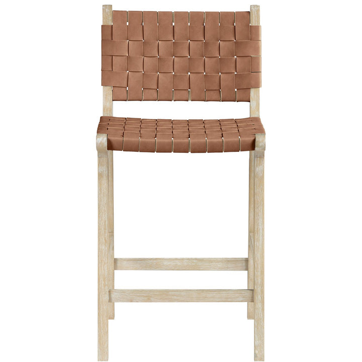 Entwine Vegan Leather Upholstered Counter Stool — Brown / Painted Natural / White Cerusing
