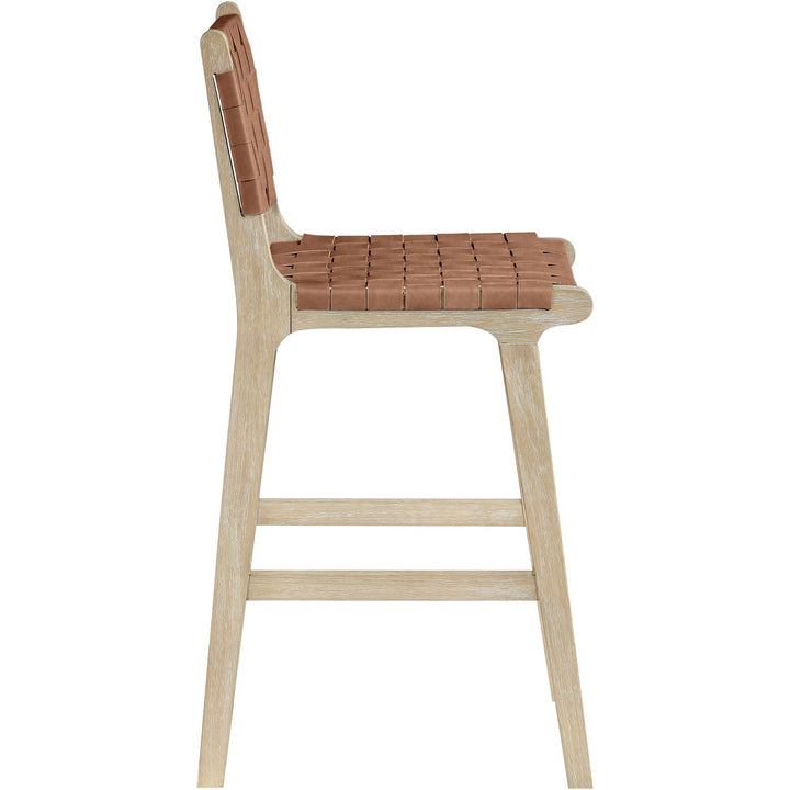 Entwine Vegan Leather Upholstered Counter Stool — Brown / Painted Natural / White Cerusing