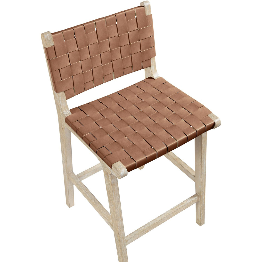 Entwine Vegan Leather Upholstered Counter Stool — Brown / Painted Natural / White Cerusing