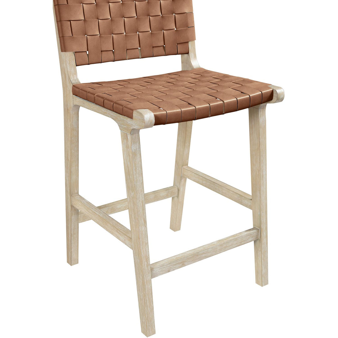 Entwine Vegan Leather Upholstered Counter Stool — Brown / Painted Natural / White Cerusing