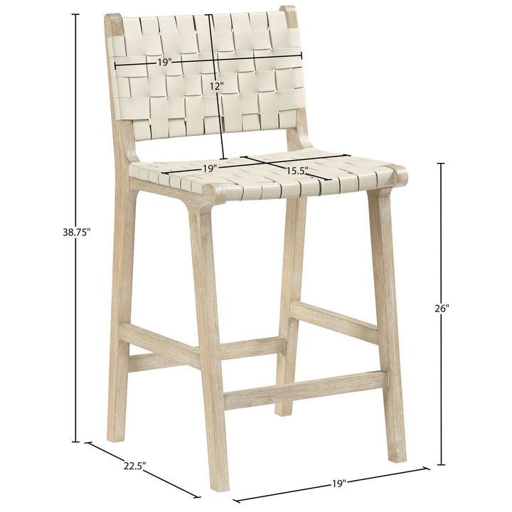 Entwine Vegan Leather Upholstered Counter Stool — Cream / Painted Natural / White Cerusing
