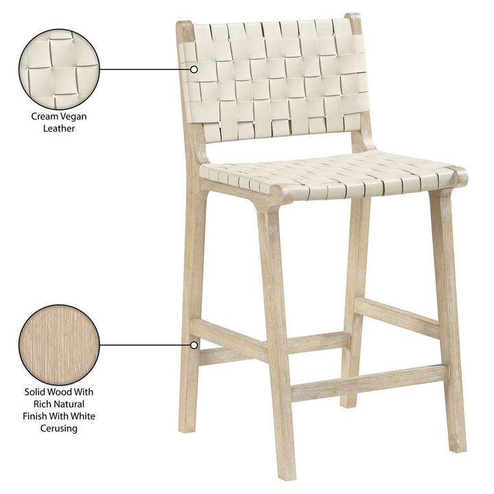Entwine Vegan Leather Upholstered Counter Stool — Cream / Painted Natural / White Cerusing