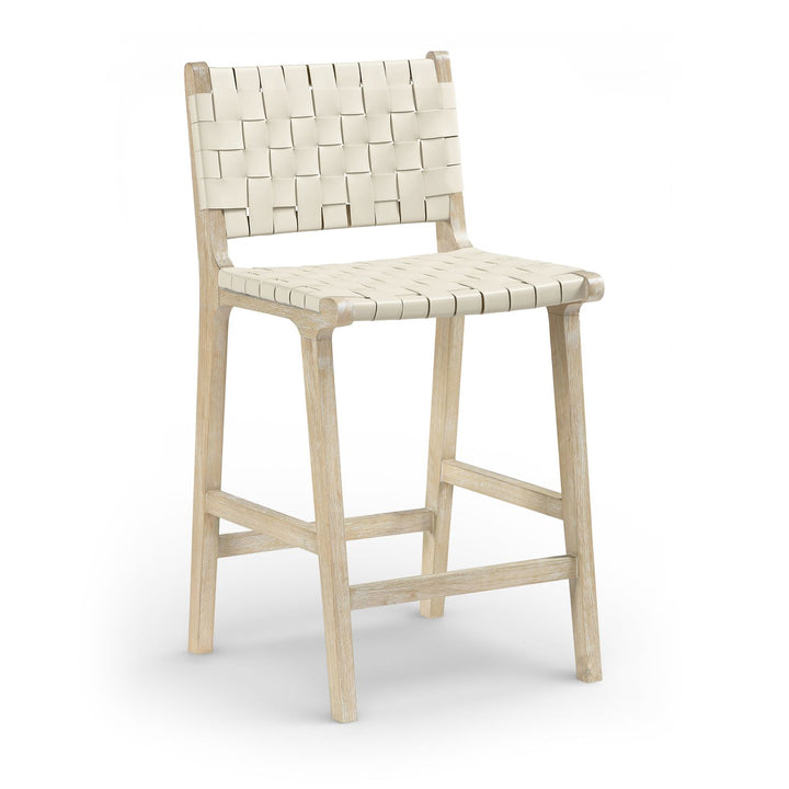 Entwine Vegan Leather Upholstered Counter Stool — Cream / Painted Natural / White Cerusing