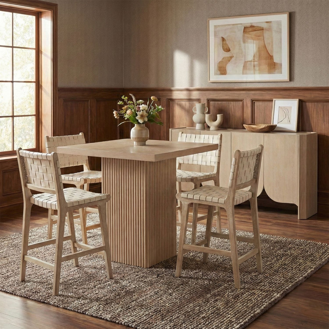 Entwine Vegan Leather Upholstered Counter Stool — Cream / Painted Natural / White Cerusing