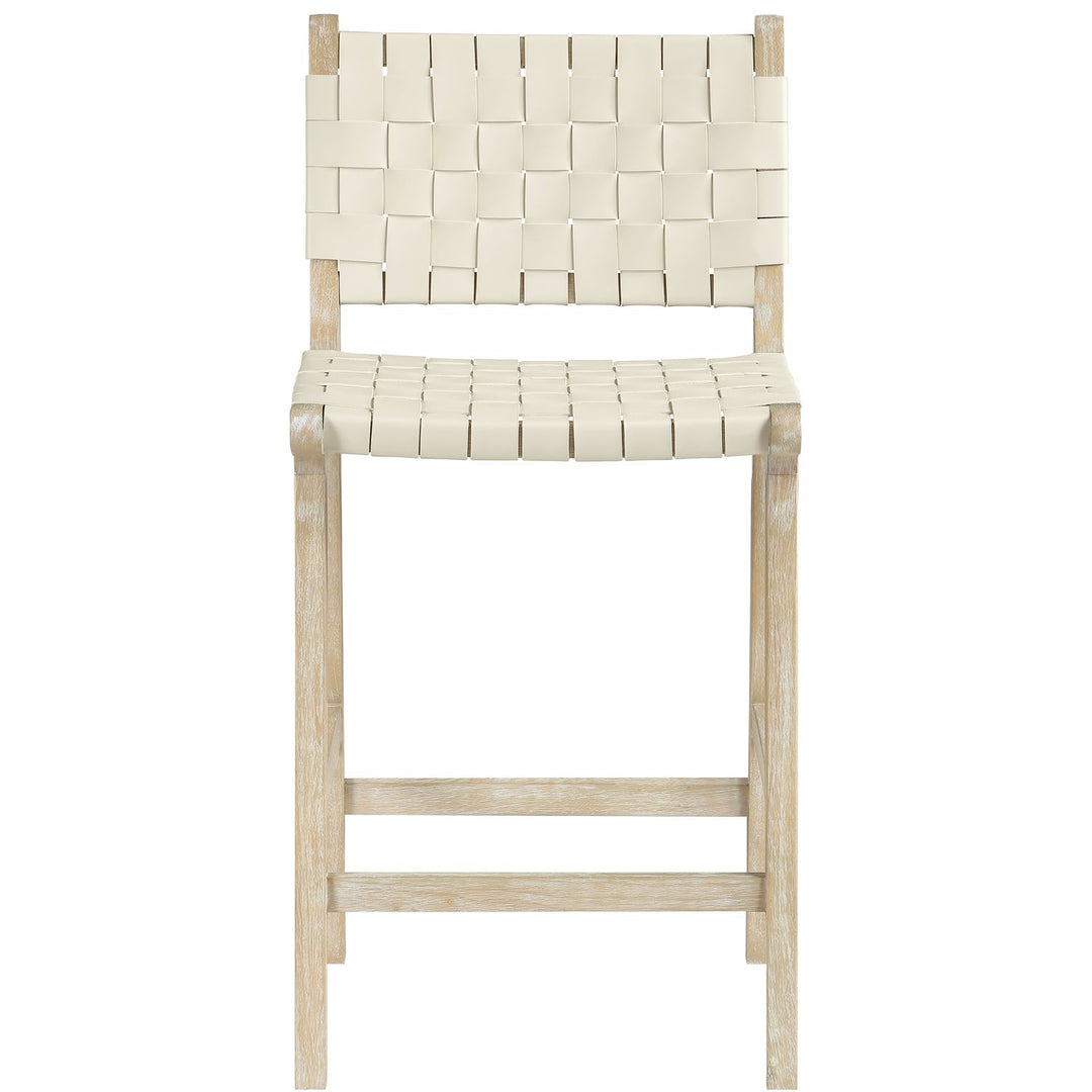 Entwine Vegan Leather Upholstered Counter Stool — Cream / Painted Natural / White Cerusing