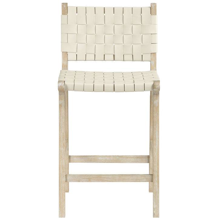 Entwine Vegan Leather Upholstered Counter Stool — Cream / Painted Natural / White Cerusing