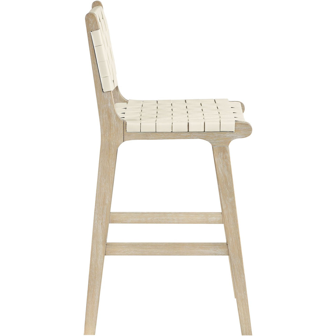 Entwine Vegan Leather Upholstered Counter Stool — Cream / Painted Natural / White Cerusing