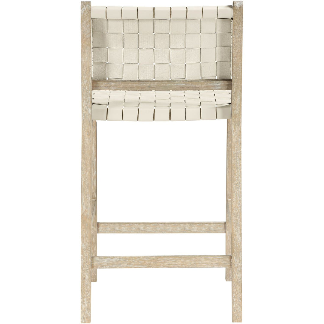 Entwine Vegan Leather Upholstered Counter Stool — Cream / Painted Natural / White Cerusing