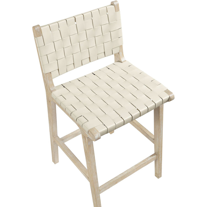 Entwine Vegan Leather Upholstered Counter Stool — Cream / Painted Natural / White Cerusing