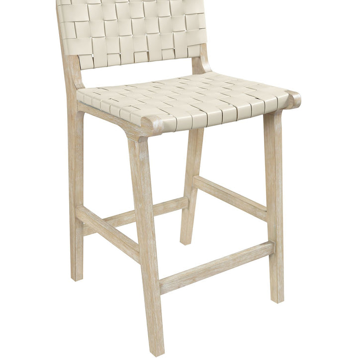 Entwine Vegan Leather Upholstered Counter Stool — Cream / Painted Natural / White Cerusing
