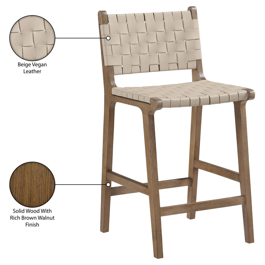 Entwine Vegan Leather Upholstered Counter Stool — Beige / Painted Brown