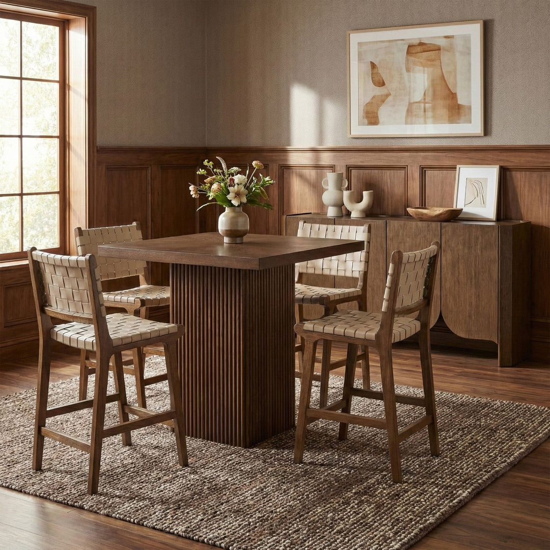 Entwine Vegan Leather Upholstered Counter Stool — Beige / Painted Brown