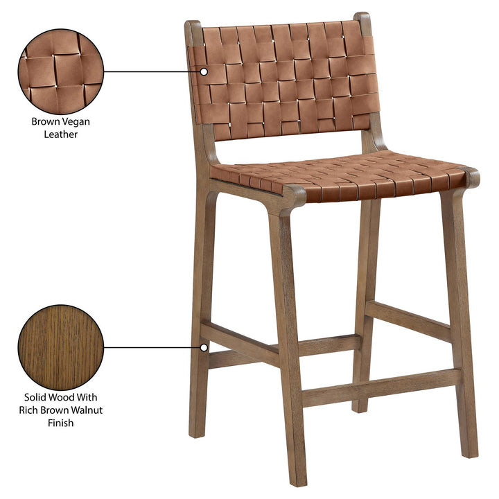 Entwine Vegan Leather Upholstered Counter Stool — Brown / Painted Brown