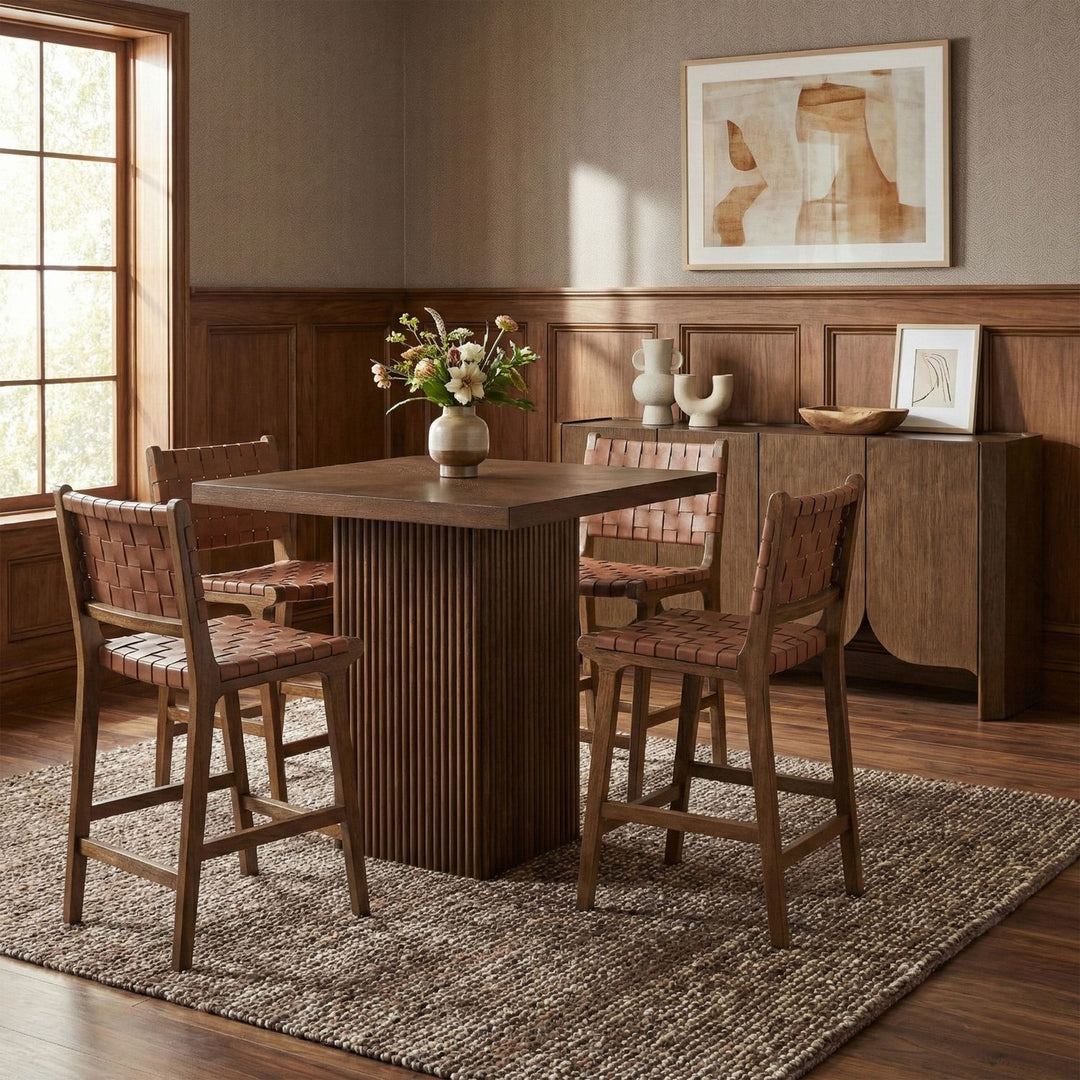 Entwine Vegan Leather Upholstered Counter Stool — Brown / Painted Brown