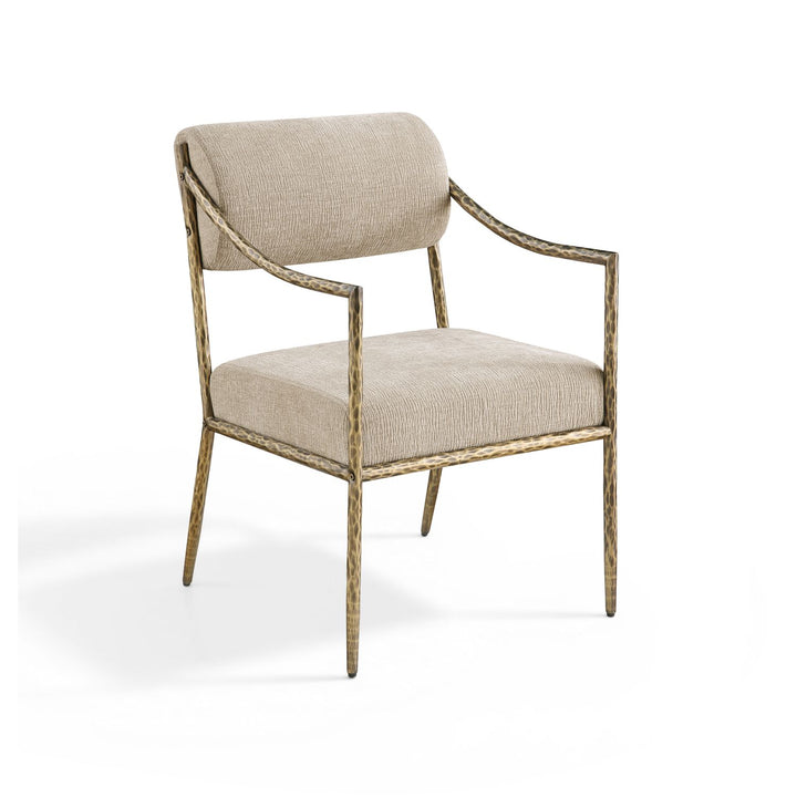 Bastille Chenille Fabric Upholstered Dining Arm Chair — Beige / Brushed Brass