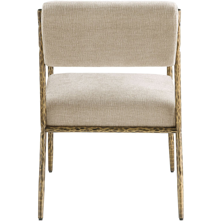 Bastille Chenille Fabric Upholstered Dining Arm Chair — Beige / Brushed Brass