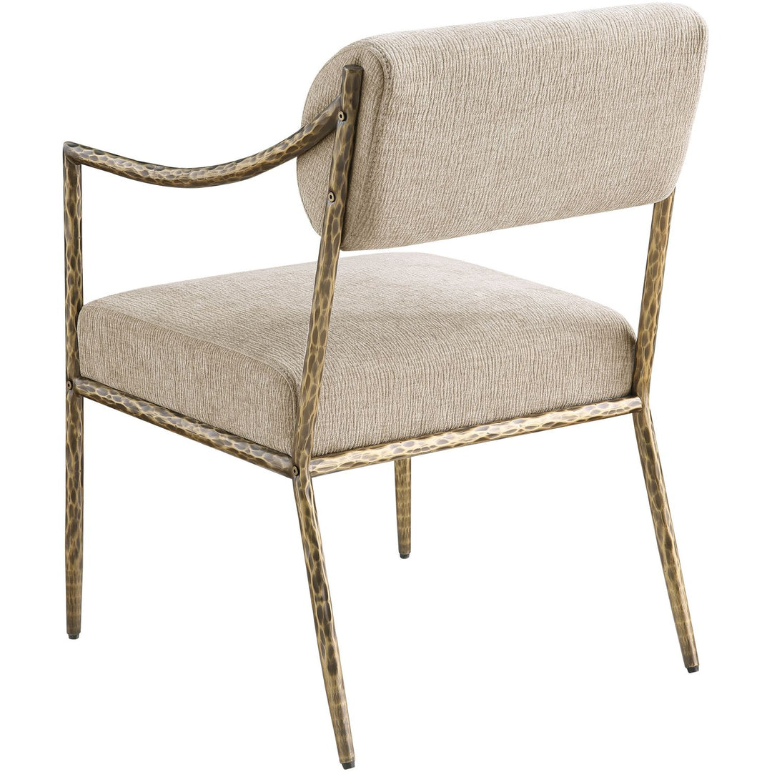 Bastille Chenille Fabric Upholstered Dining Arm Chair — Beige / Brushed Brass