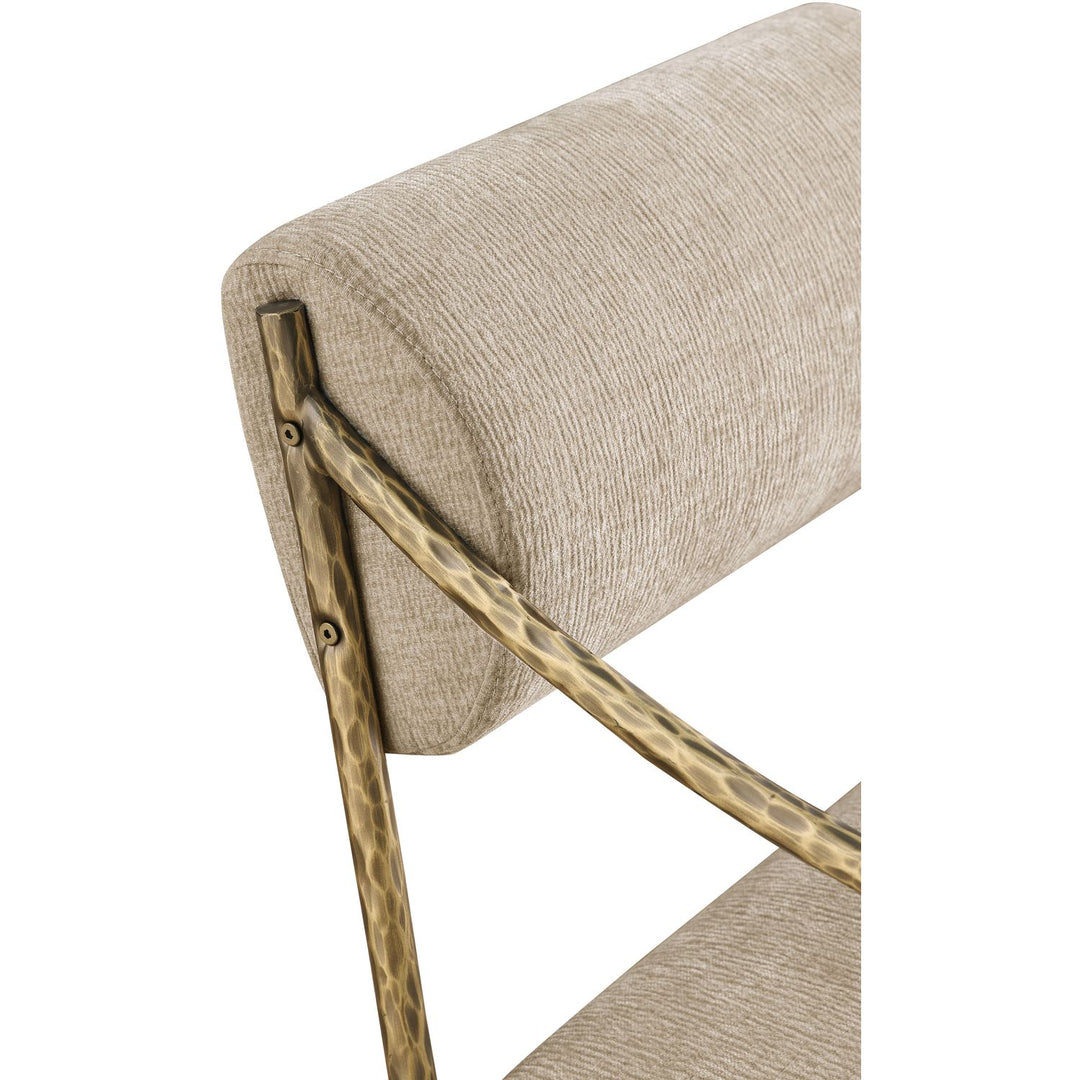 Bastille Chenille Fabric Upholstered Dining Arm Chair — Beige / Brushed Brass