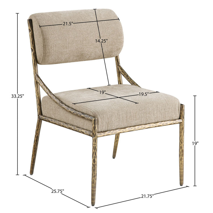 Bastille Chenille Fabric Upholstered Dining Side Chair — Beige / Brushed Brass