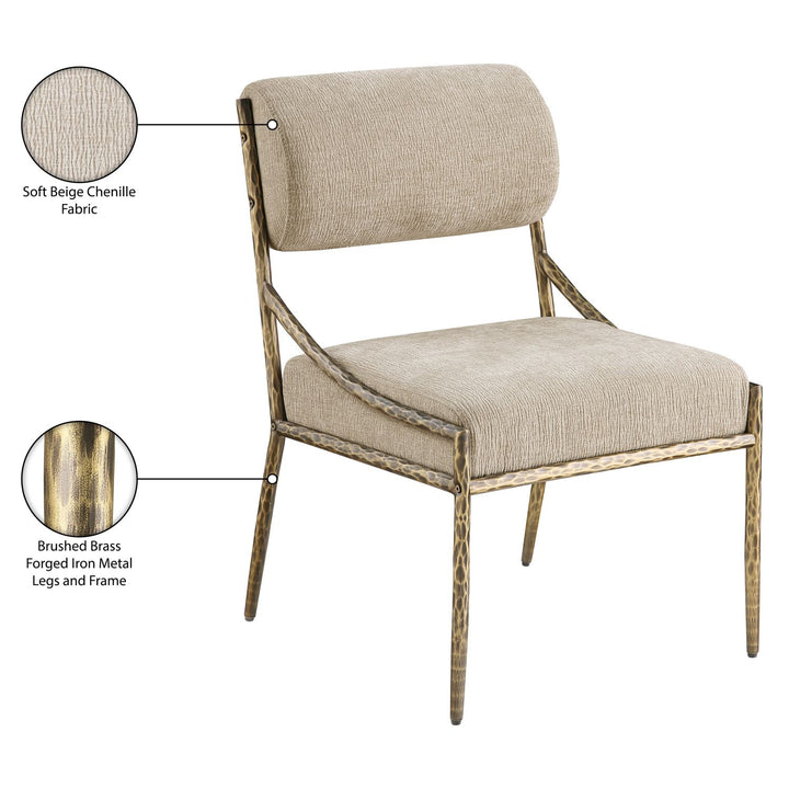Bastille Chenille Fabric Upholstered Dining Side Chair — Beige / Brushed Brass