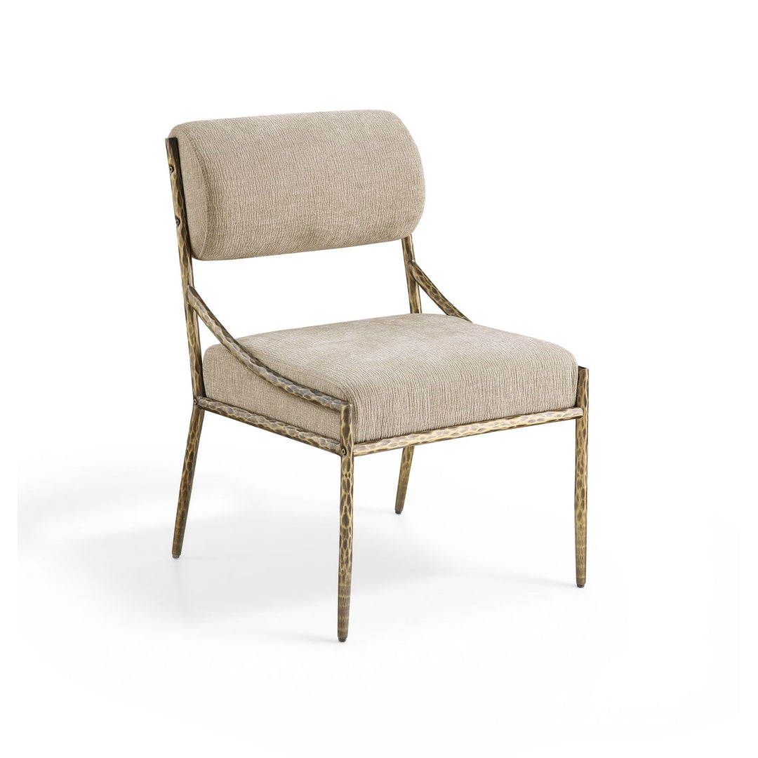 Bastille Chenille Fabric Upholstered Dining Side Chair — Beige / Brushed Brass